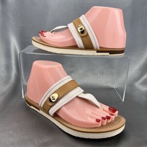 COACH Eileen Turn-lock Slide Sandals Women's 6 B Thong Cream Tan Summer Vacation